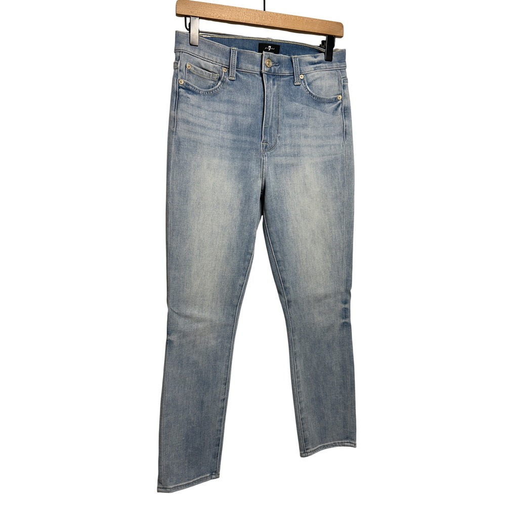 7 For All Mankind High Waist Cropped Skinny Light Blue Denim Jeans Size 28 EUC